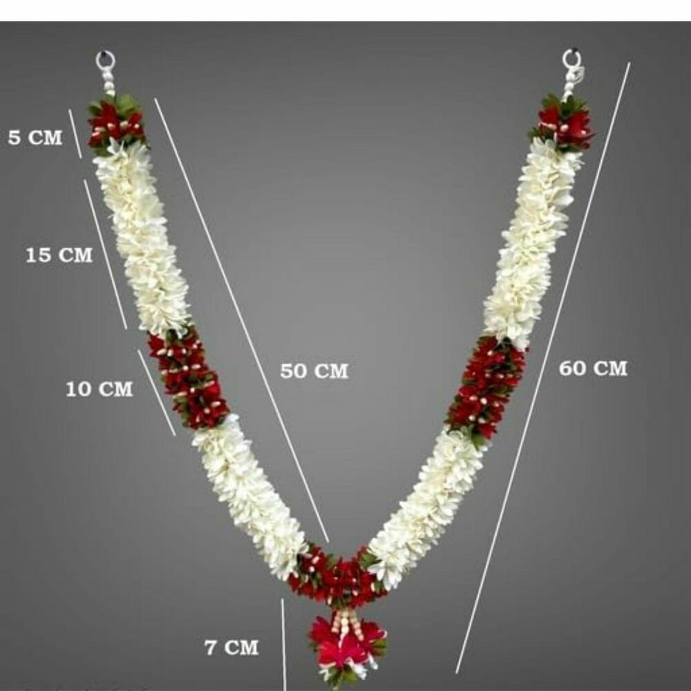 SHREE BALAJI ENTERPRISES Handmade Mala for Photo Frames and God Idols, Garland for Photos of Loved Ones, Traditional Mala for Ancestors and Pitra, Pooja Room | Piece of 1 | Color-White | 50inch view 2