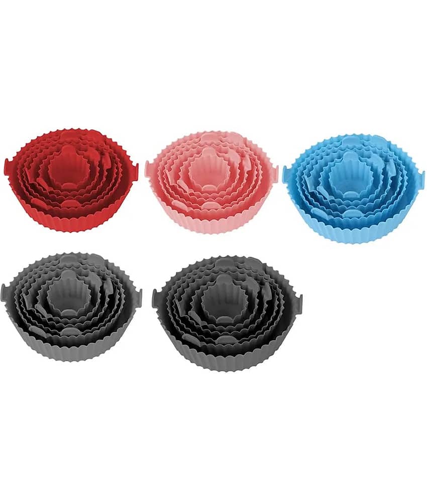 6 pcs. Reusable Air Fryer Silicone Pot Liners | Non-Stick Heat-Resistant Basket Baking Trays | Airfryer Oven Accessories | Dishwasher Safe | Multicolor | (Pack of 1) view 2