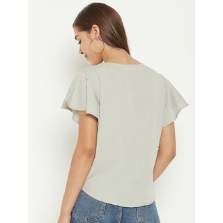 PURYS Women Grey Striped Regular Top view 2