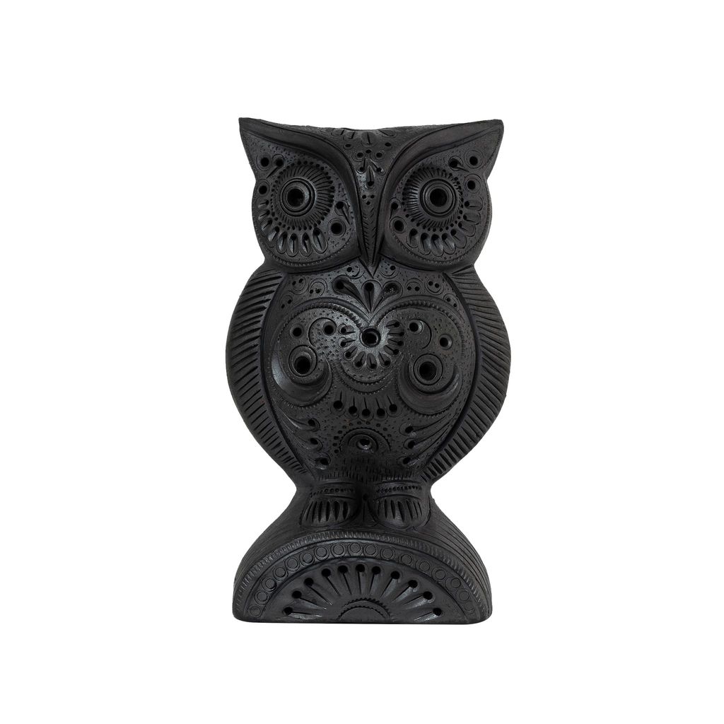 SOWPEACE Handcrafted Natural Black Terracotta Artisanal owl “Vintage owl” Double Baked Clay showpiece, Premium Artisan Made Tabletop Home Decor for Living Room,for Gif view 2