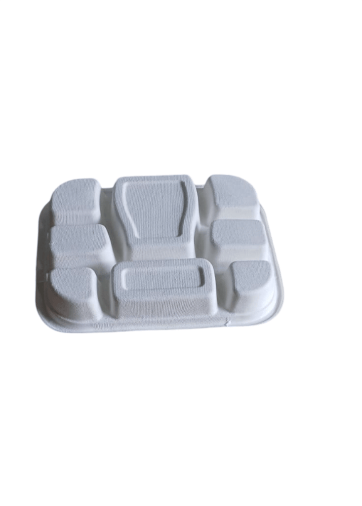 Compostable 9-inch sugarcane fiber clamshell container with 7 compartments pack of 10 view 2