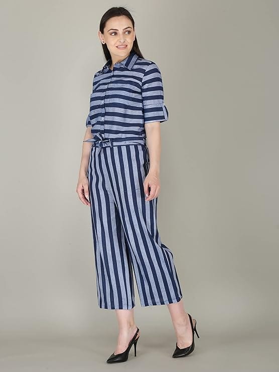 ceil Women's Shirt Collar Button Down Two Piece Top And Bottom Long Jumpsuit view 2