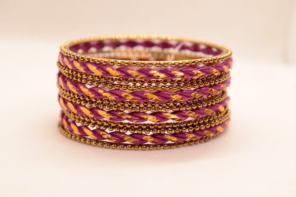 "Exquisite Fuchsia and Gold Bangle Set - Perfect for Traditional Indian Attire" view 2