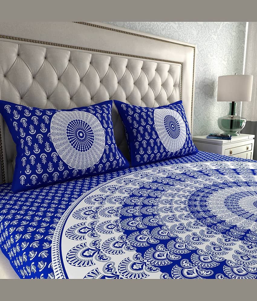 ABHACLOTHO Cotton 1 Double Bedsheet with 2 Pillow Covers ( Blue ) view 2