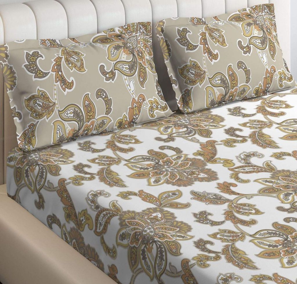 DDECOR - Sigma Collection 100% Cotton Global Ethnic Pattern 136TC Queen Bedsheet |224 CM X 254 CM| Brown view 2