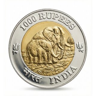 Elephant 1000 Rupees 2025 India Fantasy/Educational Bi-Metal Coin Silver Edition view 2