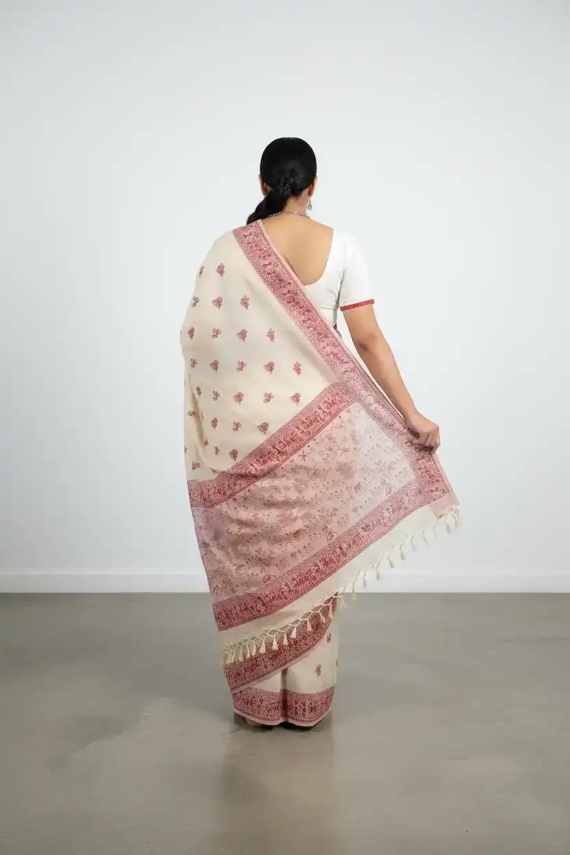 Sambalpuri Baandha Ikat Handloom Cotton Saree in Red and Cream view 2