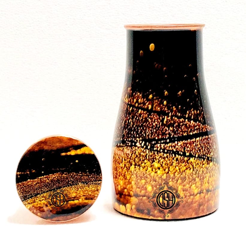 Copper Bedroom Bottle Printed Jug with Inbuilt Glass, Bedside Pot, Designer Print, (950 ML) (08 no.) view 2