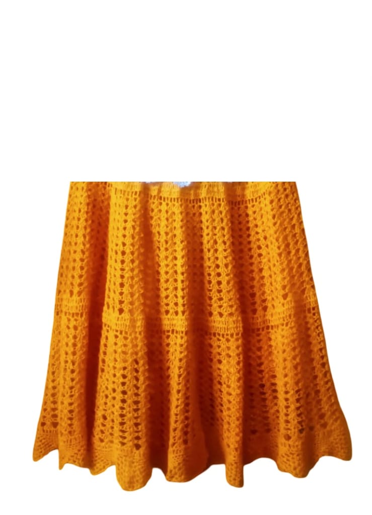 Crochet Midi Dress - White & Yellow Crochet Dress view 2