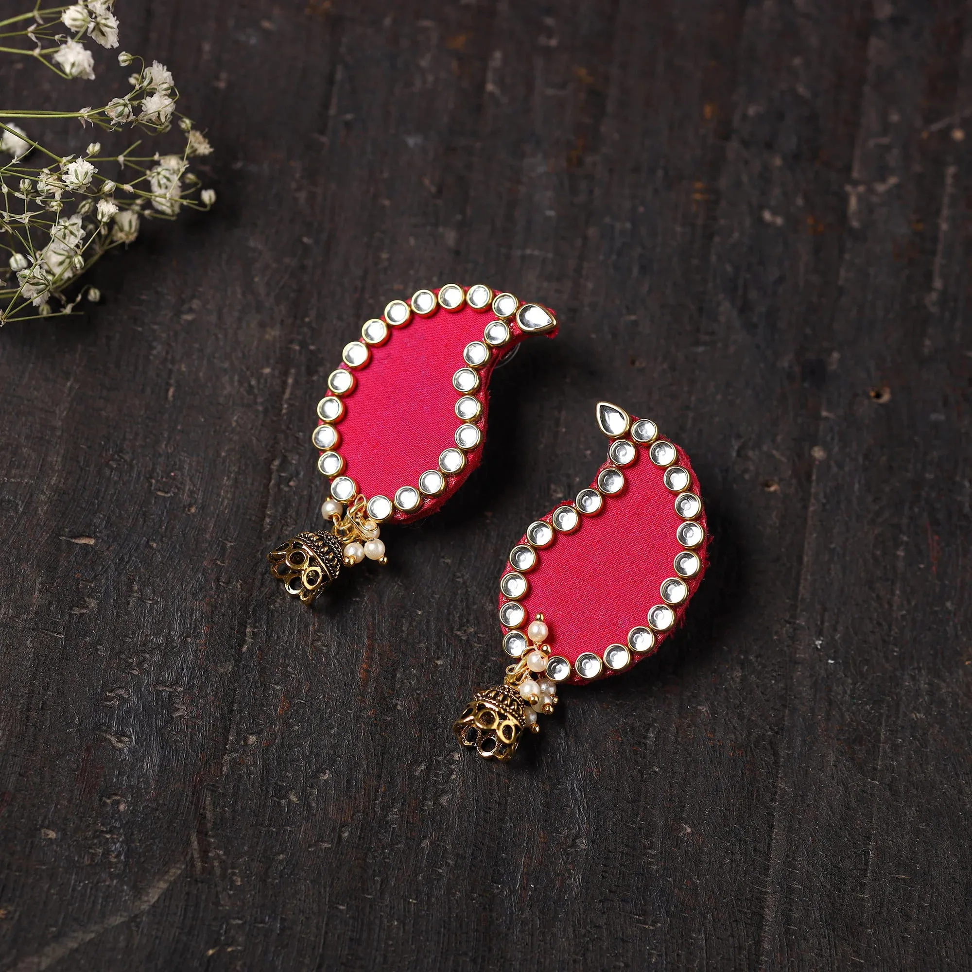 Pink - Kavya Stone Work Fabart Earrings