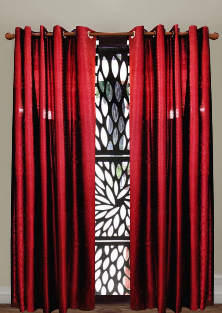 Omkar by R3 Inc. Thick Embossed Blackout 9 feet Door Eyelet Curtain I Block Sunlight I Room Darkening, Wrinkle Free, Noise Reduction, Fade Resistant, Balance Temperature (Embossed Curtain - Red) Set of 2 view 2