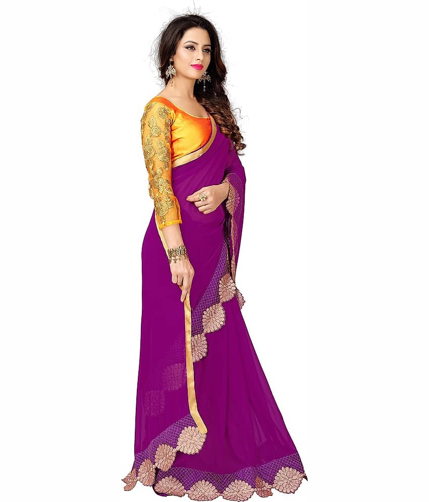 Sariya Georgette Embroidered Saree With Unstitched Blouse Piece ( Wine ) view 2