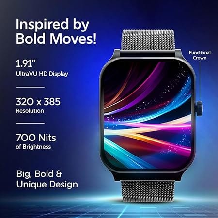 Fastrack New Limitless Classic|Large 1.91" Super UltraVU Display | Functional Crown | Highest 320x385 Pixel Resolution | SingleSync BT Calling (Black Mesh) view 2