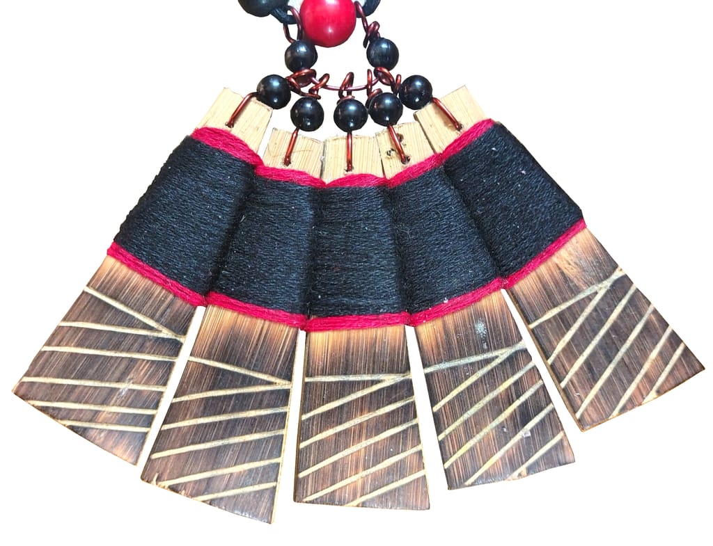 Handcrafted Tribal Wooden Beaded Fan Necklace with Matching Earrings Set view 2
