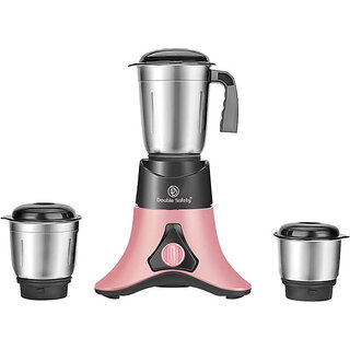 Double Safety Royal 750W Mixer Grinder with 3 Jars - Orlando (Black & Pink)