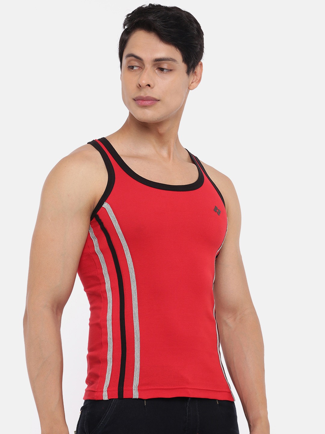 Men's Assorted Pack of 3 Solid Combed Cotton Racerback Styled Gym Vest view 2