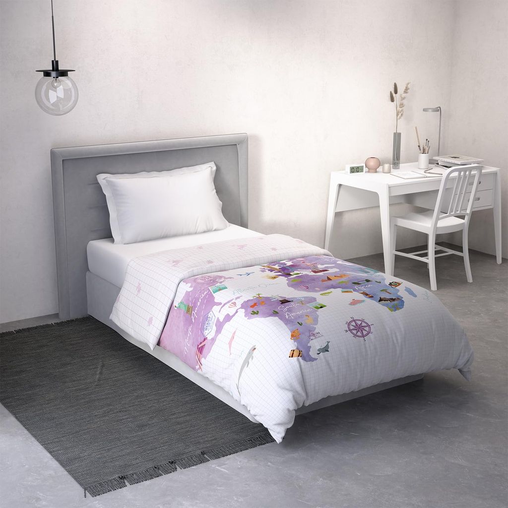DDECOR - Little Brats Collection 100% Cotton Kids Pattern 145TC Single Quilt|152 CM X 229 CM| - Purple view 2