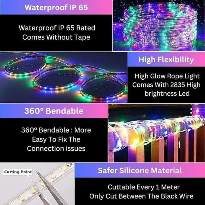 10M Rope Light Waterproof High Brightness for Indoor/Outdoor Use 1200 LEDs 10 m Multicolor Steady Strip Rice Lights for Bedroom Garden Birthday & Festive Decor Diwali Lights view 2