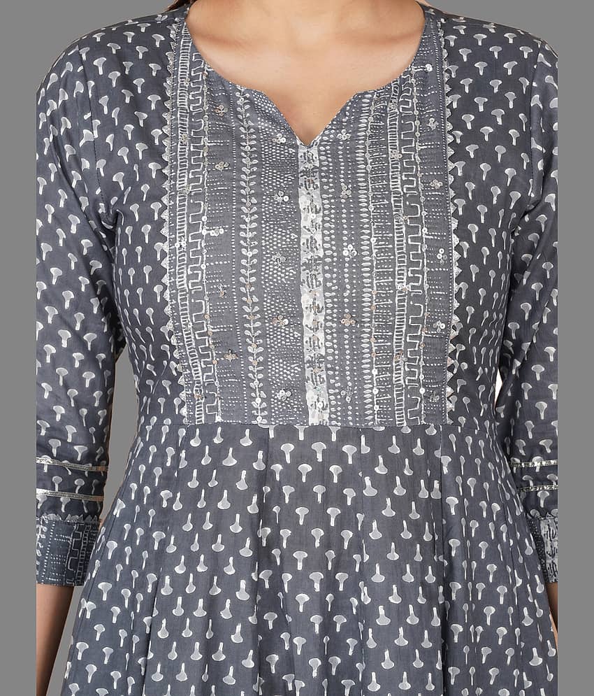 Mishree Collection - Grey Cotton Women's Anarkali Kurti ( Pack of 1 ) view 2