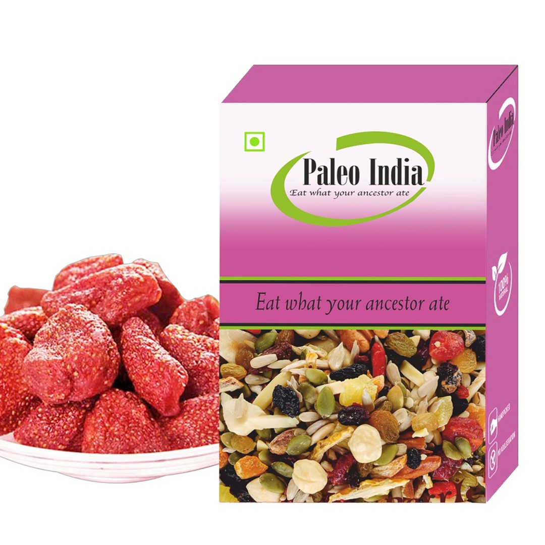 Paleo India 250gm Dried Strawberries| Sweet Chewy & Natural Treat |Healthy Juicy Snacks| Perfect for Snacking, Baking & Desserts| Juicy Flavorful Packed with Nutrition