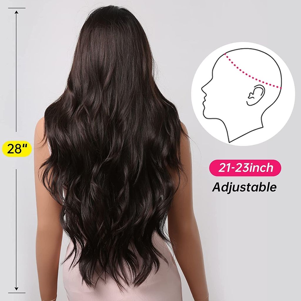 AkashKrishna Brown Wavy Wig For Women Long Synthetic Middle Parting Wigs for Women Curly Wavy Wigs Heat Resistant Hair Replacement Wig for Daily Party Use 24 Inches view 2