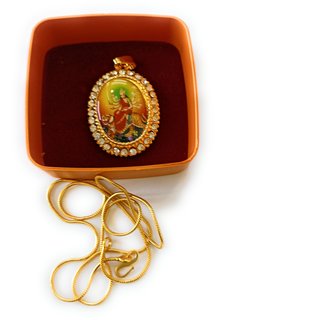 24 ct Gold Plated Shera Wali Maa Locket With Golden Chain view 2