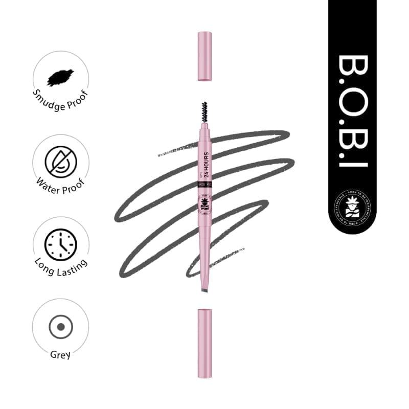 BOBI Eyebrow Pencil Grey | Waterproof Smudgeproof Finish | Built-In Spoolie Brush | Long Lasting Smooth Texture | Paraben-Free Cruelty-Free | Precision Brow Definer-5gm view 2