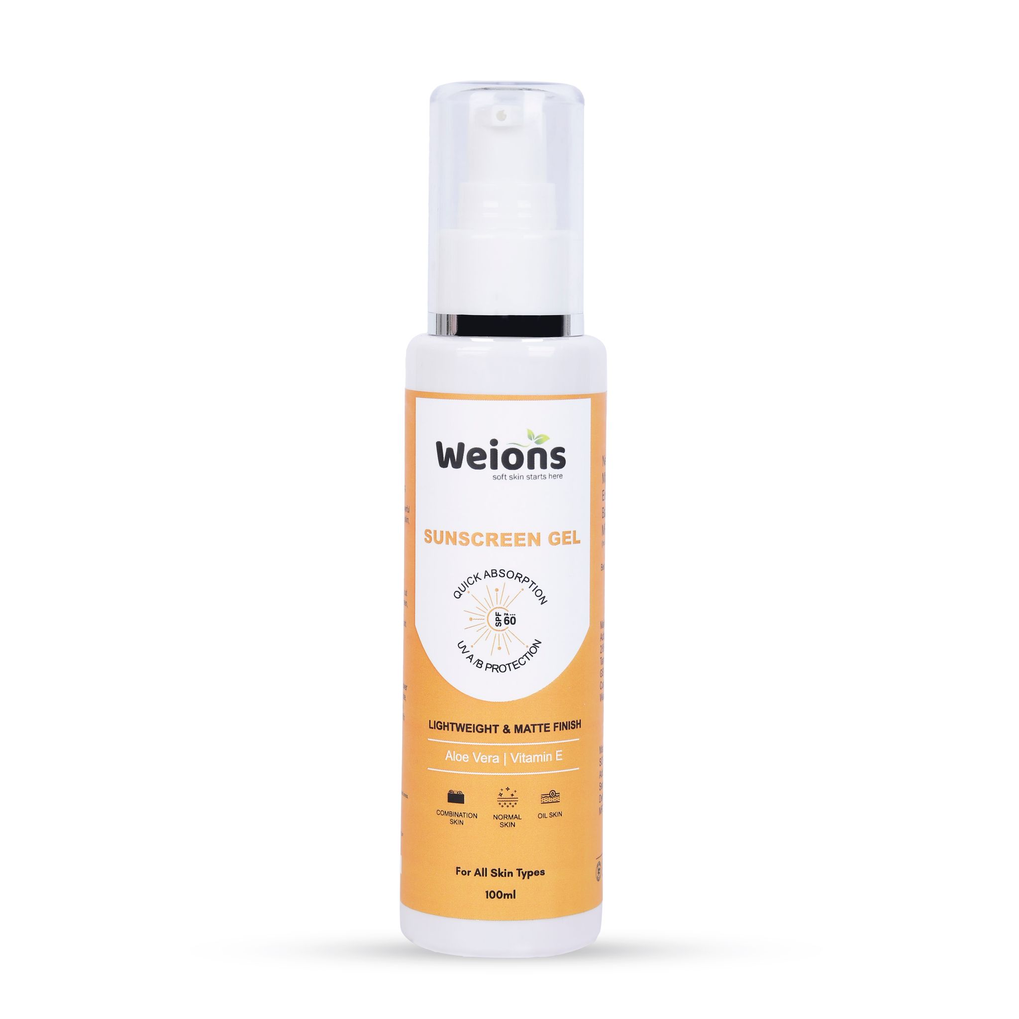 Weions SPF 60 Sunscreen Gel with Aloe Vera & Vitamin E, 100ml, No White Cast view 2