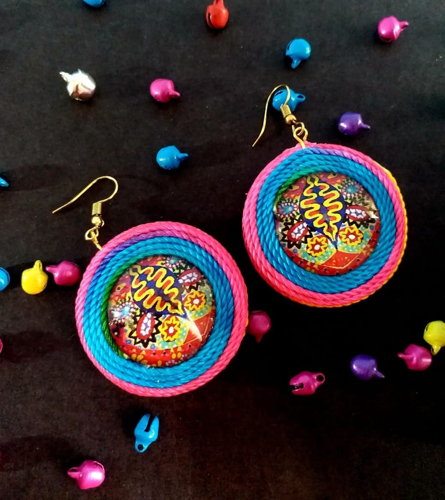 RAINBOW THREAD GLASS EARRING- CIRCLE SHAPED view 2