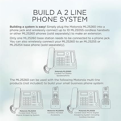 Motorola ML25260 Corded Duplex Speakerphone DECT 6.0 Expandable 2-line Business Phone view 2