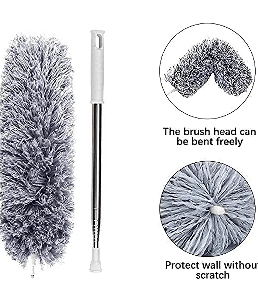 Microfiber Long Feather Duster- Bendable & Detachable Fan Cleaning Duster with 100 inches Expandable Pole Handle, Washable, Stainless Steel Handle for Ceiling, Wall, Window Blinds, Furniture view 2