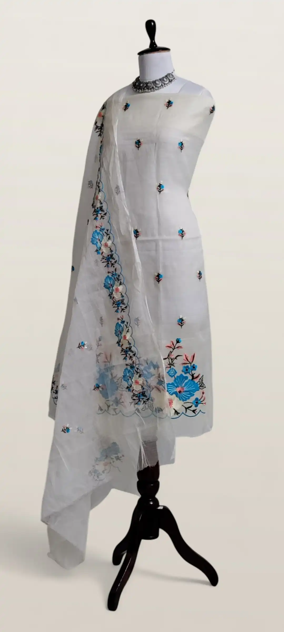 Kota Doria Dress Material Royal Blue Floral Buti view 2