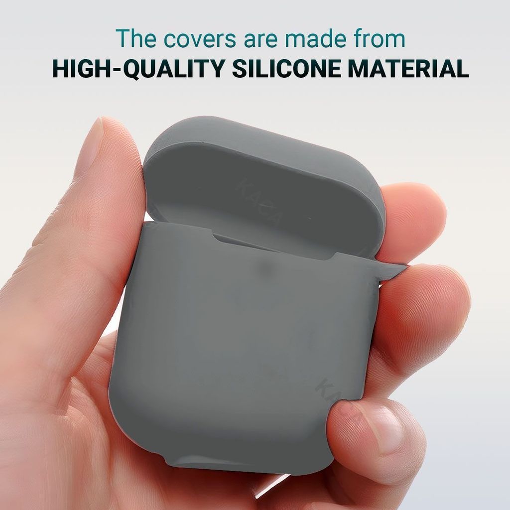 LIRAMARK Silicone Soft Case Cover with Buckle for AirPods 1 & 2, Apple airpods 1st and 2nd Generation case (Grey) view 2