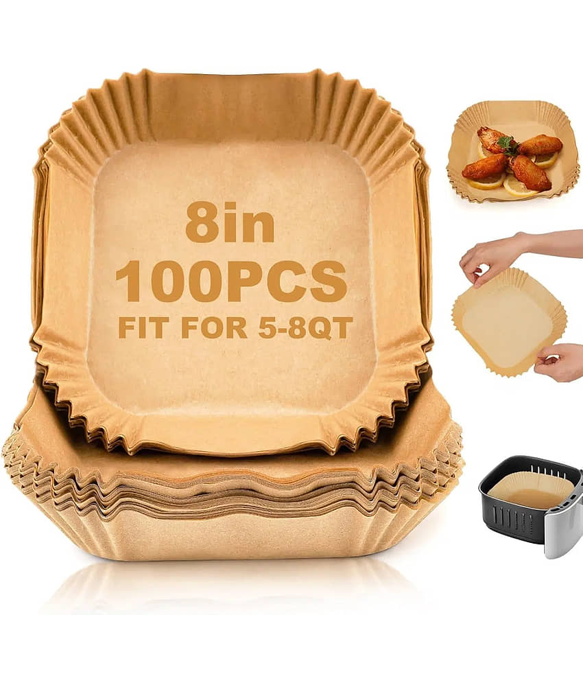 Air Fryer Liners 100 Pcs 8 Inch Square, Disposable Parchment Paper Baking Liners Non-Stick Oil-Proof Food Grade Paper, Perfect for 5-8 QT Air Fryer Basket, Oven, Microwave, view 2