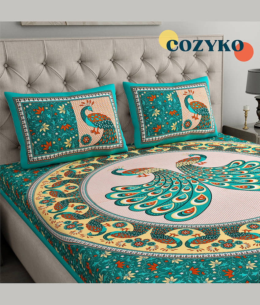 COZYKO Cotton 1 Double Bedsheet with 2 Pillow Covers ( Multicolor ) view 2