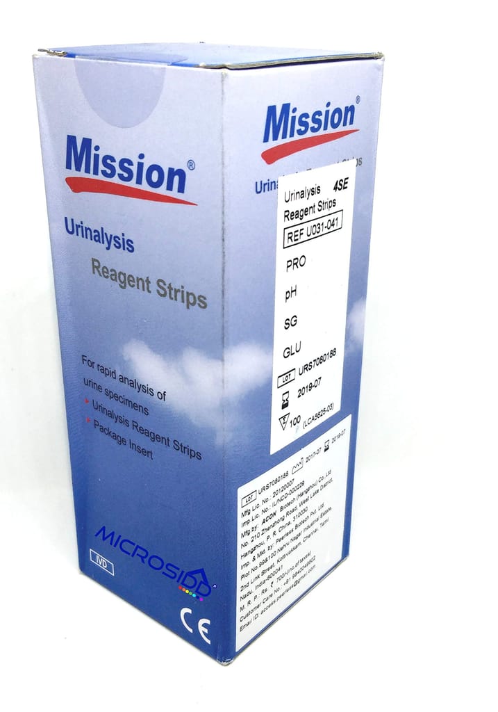 Microsidd Mission Urine Test Strips Protien Glucose SG Ph 4 parameters view 2