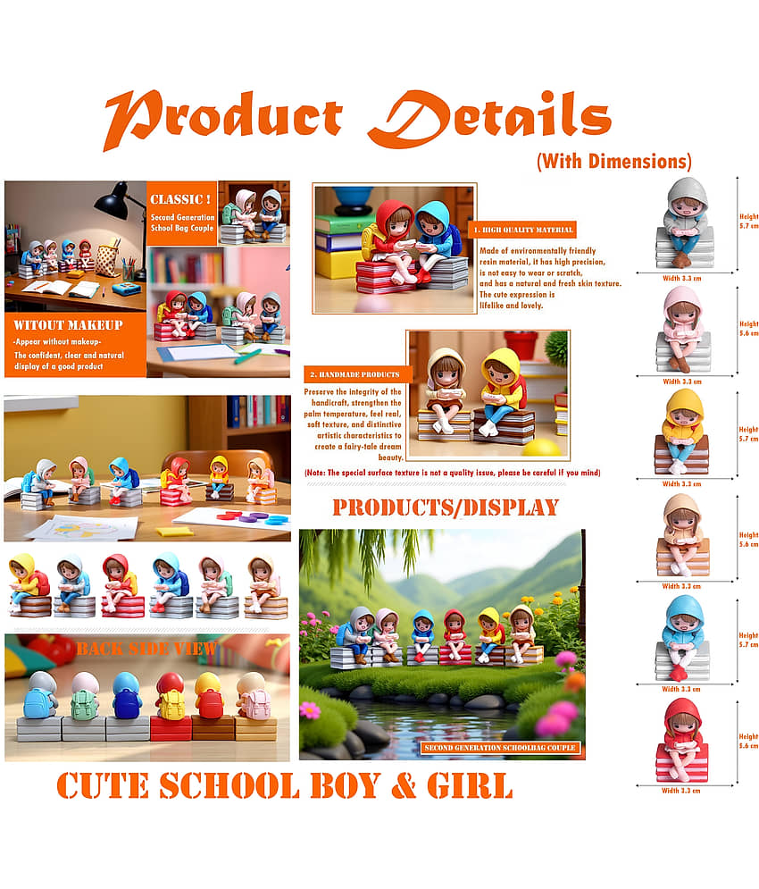 3MADS 6 Piece of Schoolbag Play Game Couple Figurine Showpiece view 2
