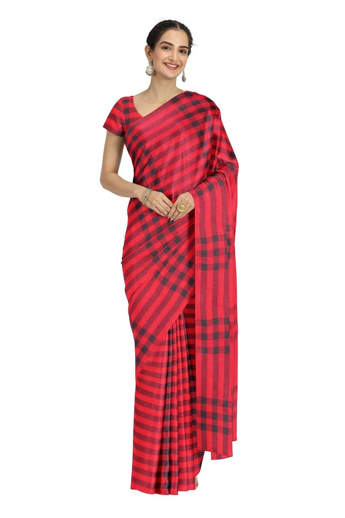A Red And Black Stripe Handloom Saree view 2