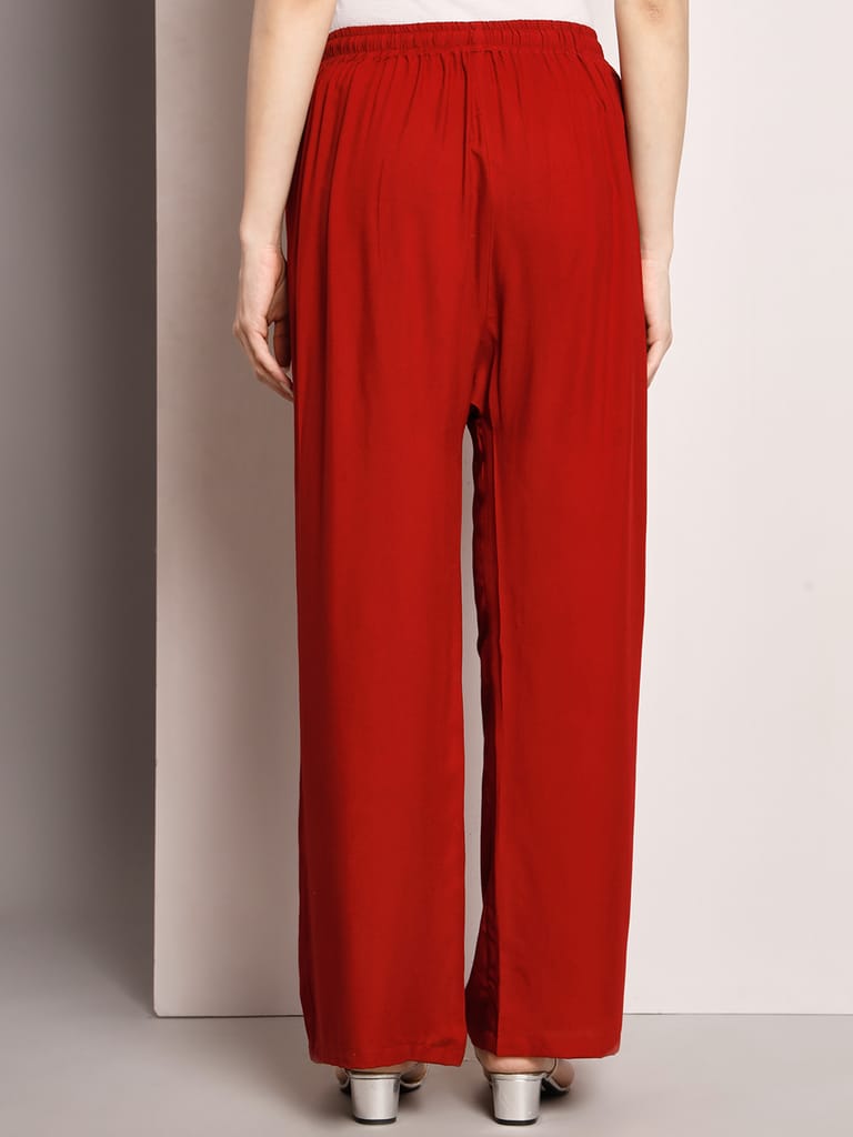 Soft Colors Regular Fit Pocket Palazzo (Maroon) view 2
