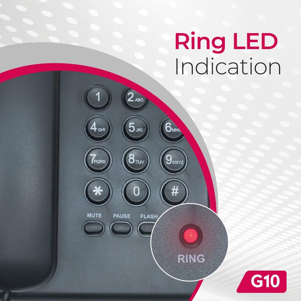 Beetel G10 Newly Launched, Corded Landline, Ringer LED Indication, Desk and Wall Mountable, 3 Step Ringer Volume Control, Tone/Puls/Flash/Pause/Redial, TEC view 2