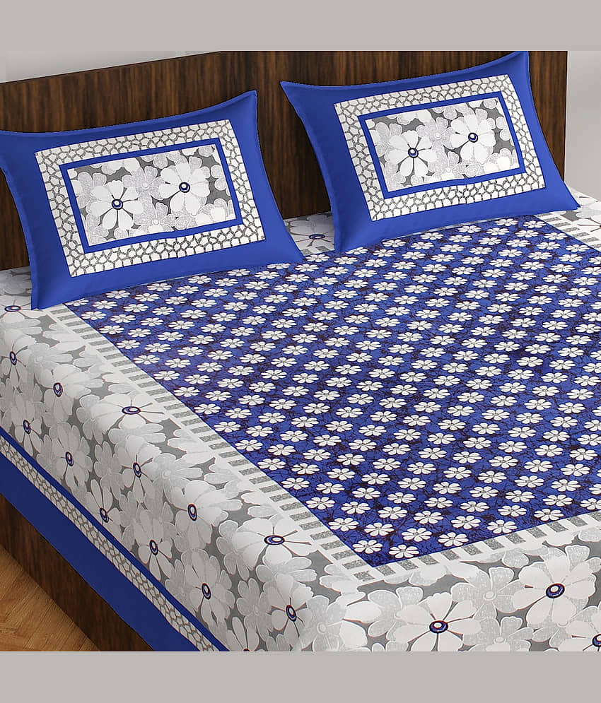 Cosito Cotton 1 Double Bedsheet with 2 Pillow Covers ( Blue )