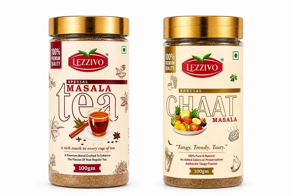 LEZZIVO Refresh & Relish Combo (200g) | Tea Masala + Chaat Masala | 2 Jars x 100g