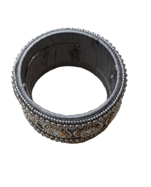 oxidized silver kada bangle with white stone view 2