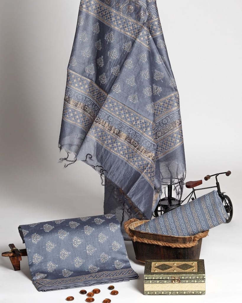 Traditional Block Print Chanderi Silk Suit set (CHA321) view 2
