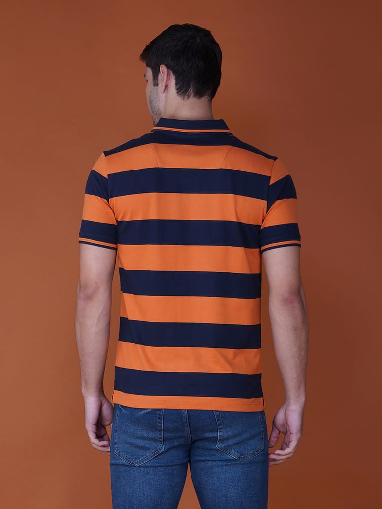 Men’s Stripe Polo T-shirt Navy-Orange view 2