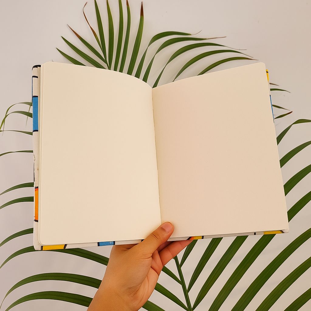 Handmade Glass Print Eco-Friendly Diary with Wooden Button Closure view 2