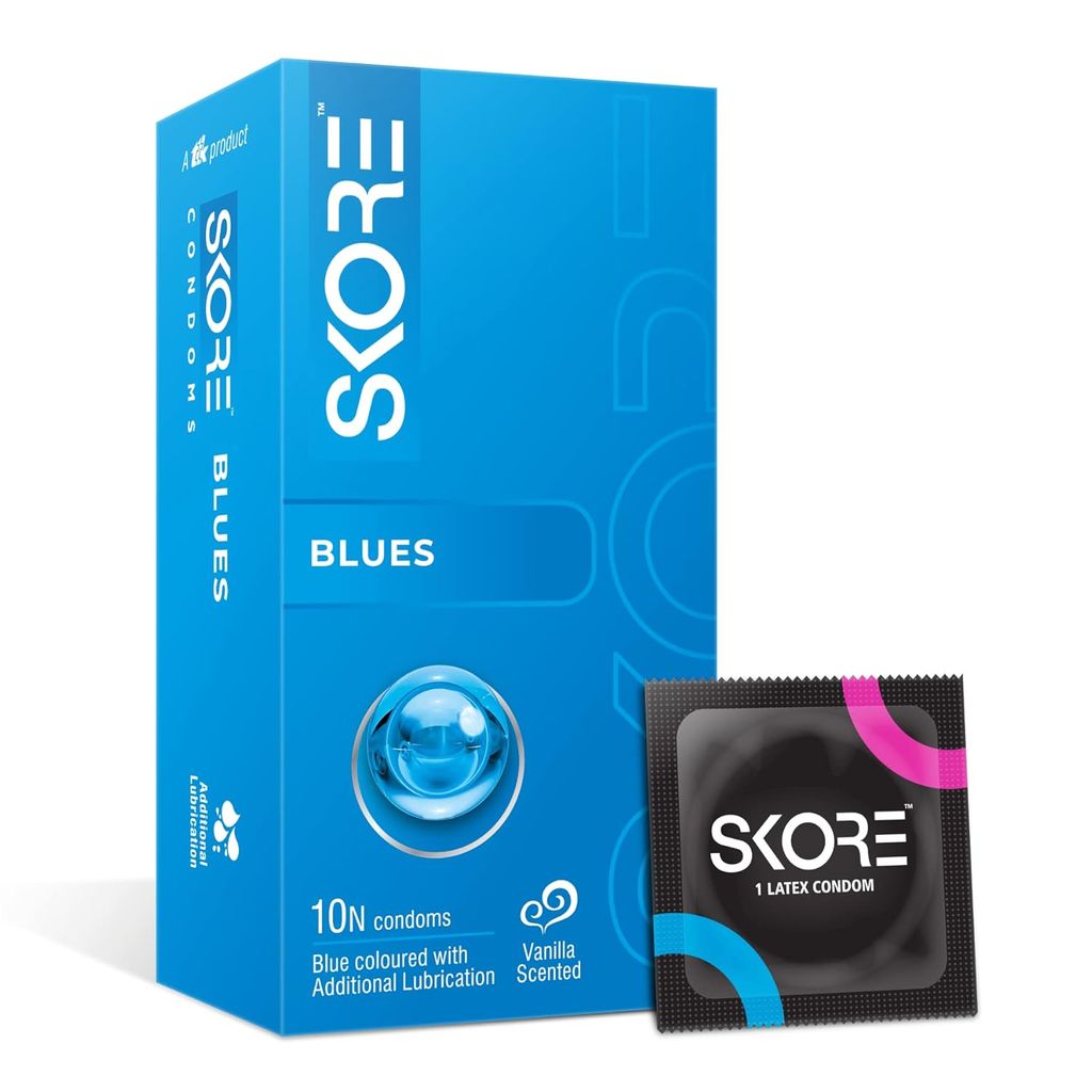 SKORE Blues Vanilla Scented Blue Condoms with Extra Lubrication - 10 Count Box (Pack of 10) view 2