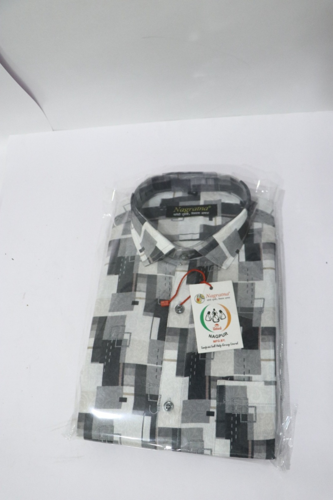 Grey and White Checks Cotton Shirt view 2