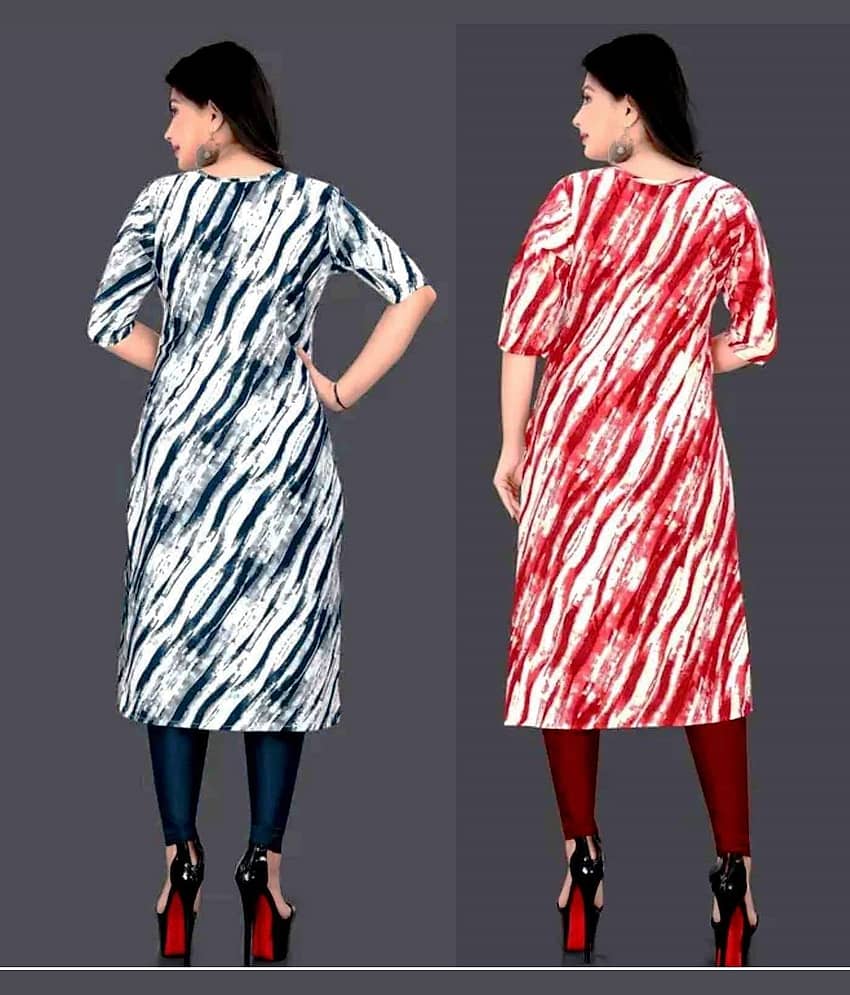 VACHHARAJ GROUP Crepe Printed A-line Women's Kurti - Blue,Red ( Pack of 2 ) view 2