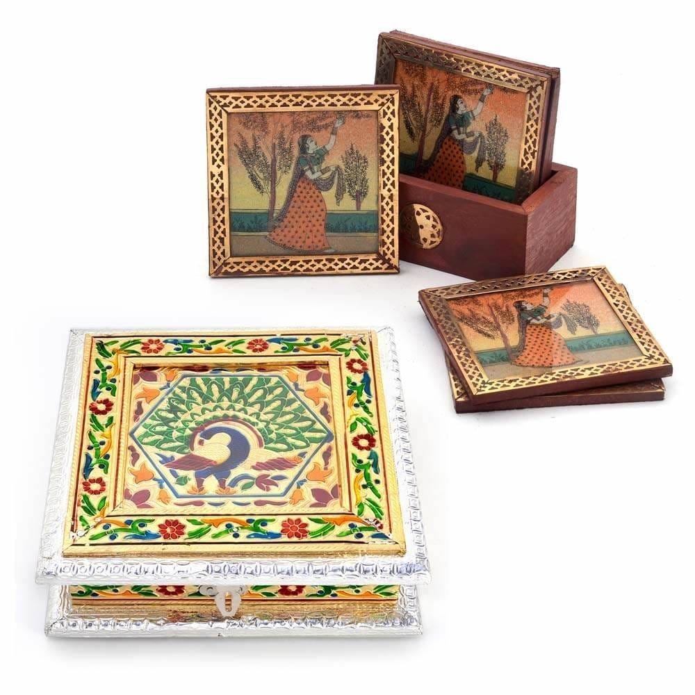Vivan Creation Meenakari Dry Fruit Box with Tea Coasters
